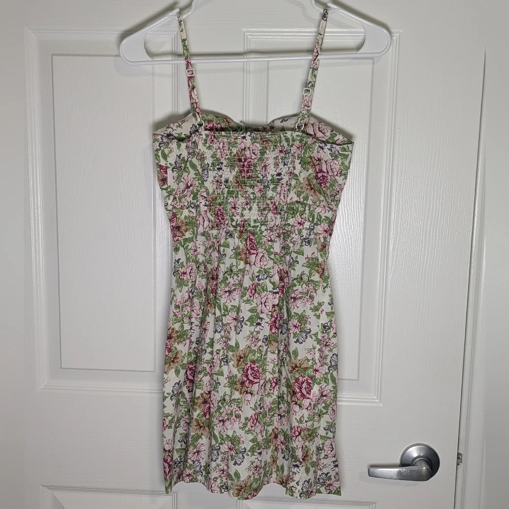 Cottagecore Floral Button Front Sundress Smocked Back Cotton Mini Dress S - Picture 2 of 4